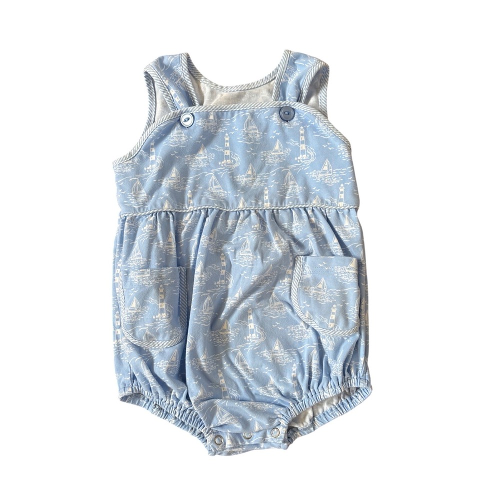 Serendipity Romper Bubble Sunsuit Boys Blue Nautical Lighthouse SIZE 3T